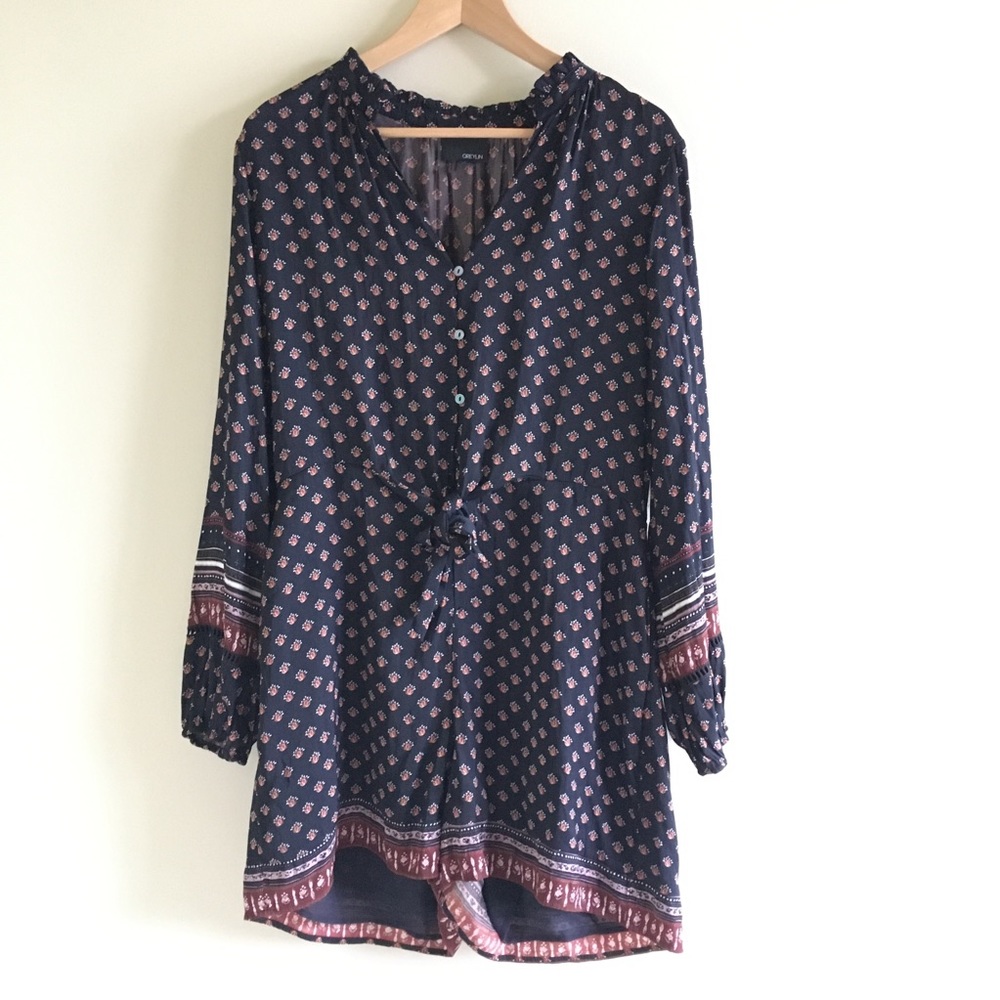 Anthro Greylin Penny Printed Tie Waist Romper